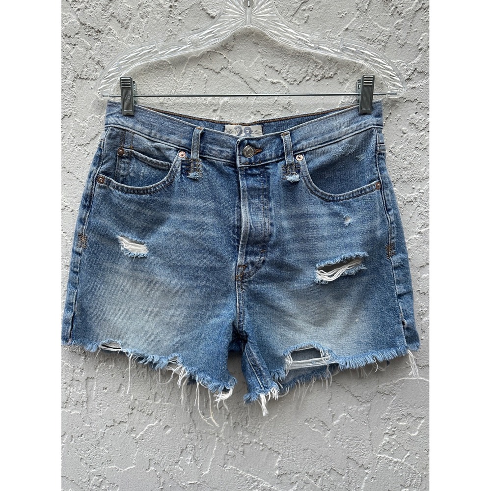 We The ree People High Rise Distressed Denim Shorts Medium Wash Blue Women  28